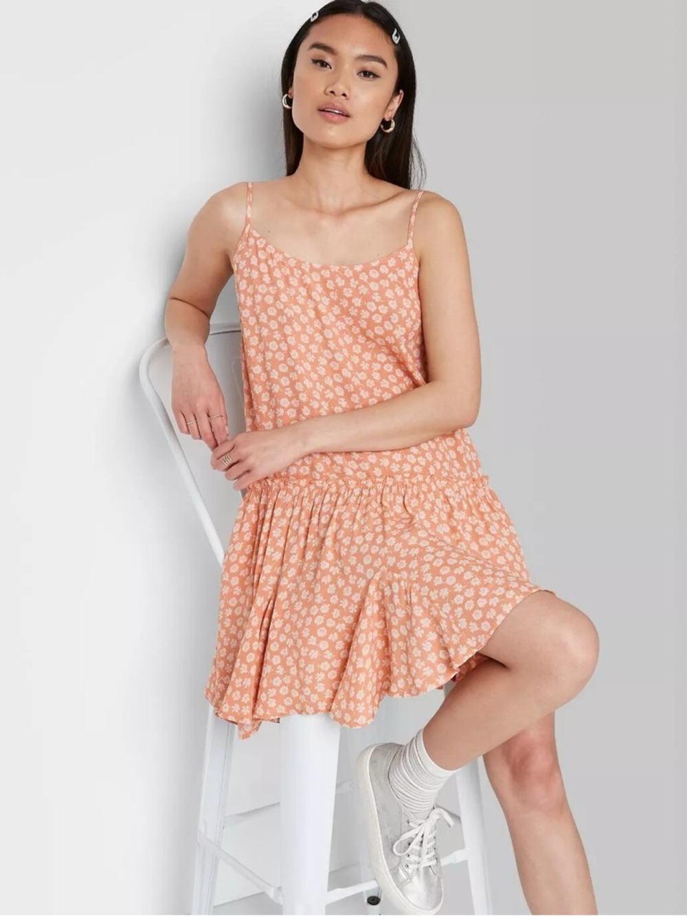 wild fable Peach Floral Tiered Mini Dress